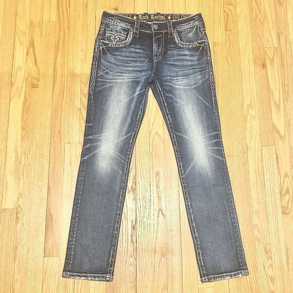 Rock Revival Men’s Size 32x32 Drayton Alt Straight Leg Distressed Cotton Jeans